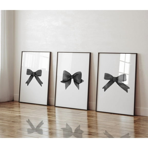 Luvia Bow Set Coquette Art Trendy Retro Set Of 3 Girly Prints Teen Girl Decor Black And White Black Bow Prints, Modern Wall Decor Set 3 Prints 8x12 UNFRAMED