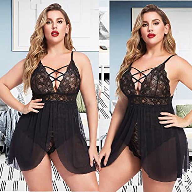 Camisón corto de encaje para mujer, lencería de malla, camisón calado, ropa interior de tentación, ropa de dormir, camisón para mujer