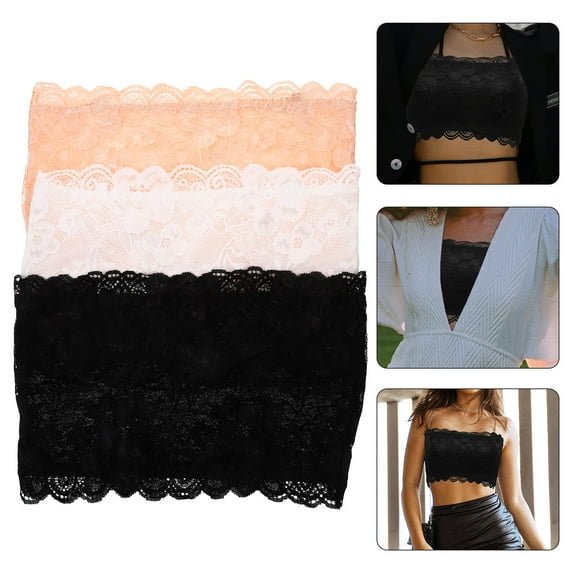 unbranded 3Pcs Strapless Lace Bralettes for Women Tube Tops Bra with Nylon Material for Girls and Women