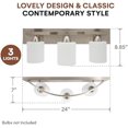 thumbnail image 5 of Vanity Light Fixture - Interior Bathroom Lighting Bar with Modern Milk Glass Shade - Bathroom Lights Over Mirror Fixture for Powder Room - Brushed Nickel, 3 Lights, E26, Bulbs Not Included, 5 of 8
