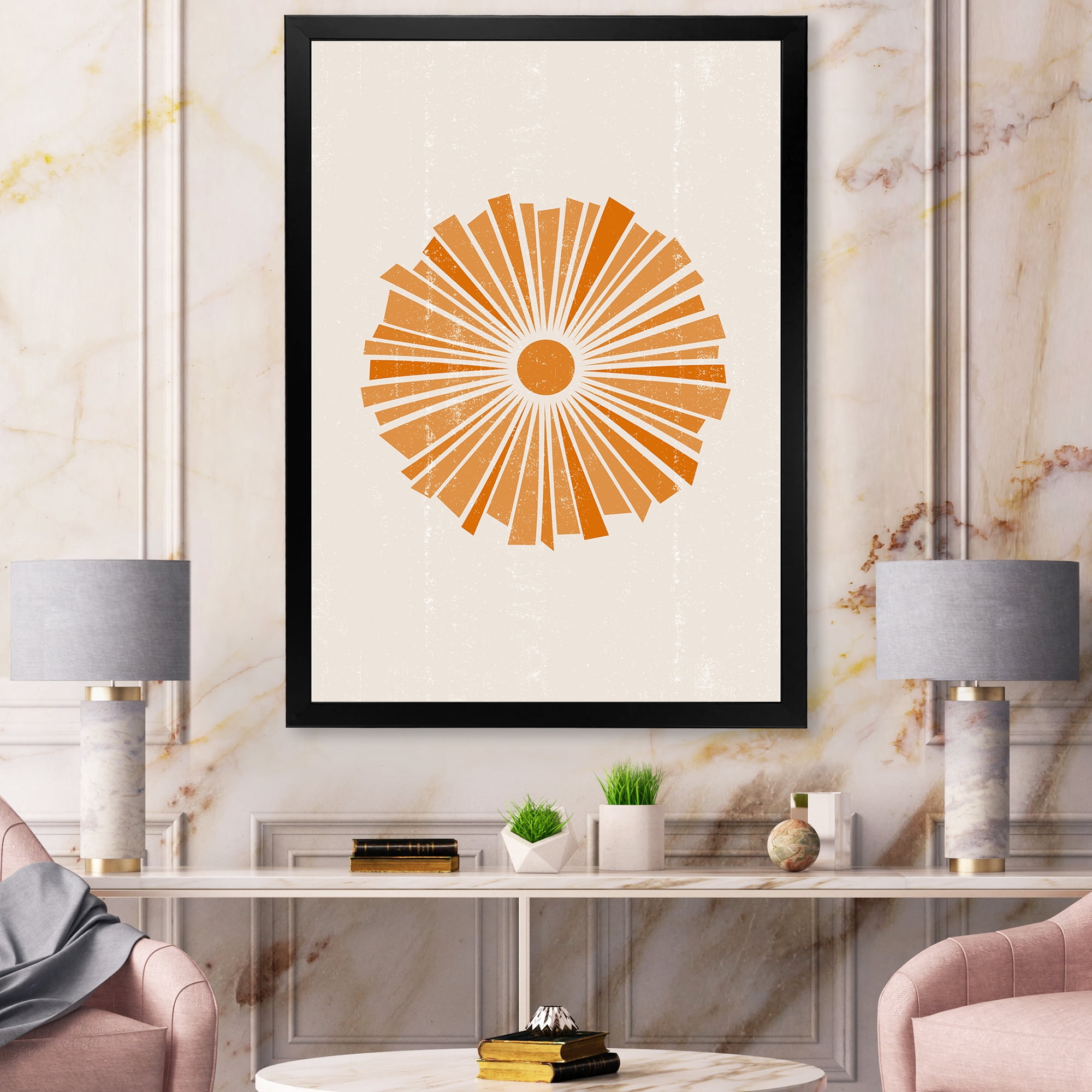 Designart 'Orange Radiant Sun I' Modern Framed Art Print
