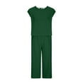 thumbnail image 5 of Summer Savings Clearance! Edvintorg Wide Leg Pants Sets Women 2 Piece Outfits 2Pc Fashion Womens Clothing Crewneck Solid Short Sleeve Top + Loose Pocket Pants Suit Green S, 5 of 6
