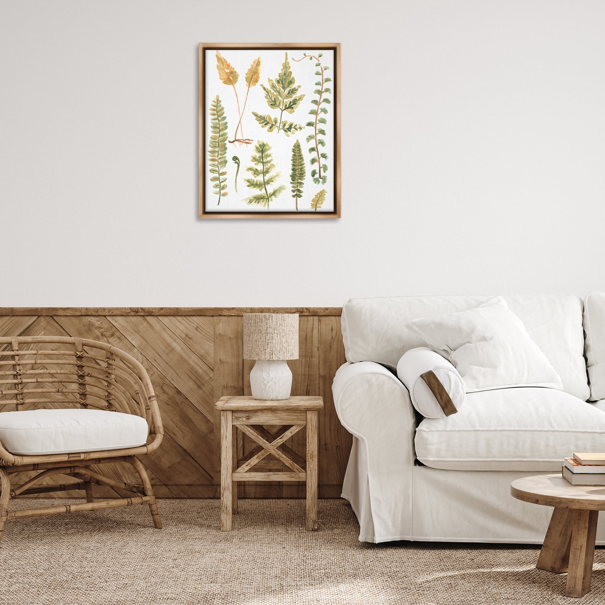 Stupell Industries Varied Fern Leaves Botanical & Floral Painting Brown Floater Framed Art Print Wall Art, 25 x 31