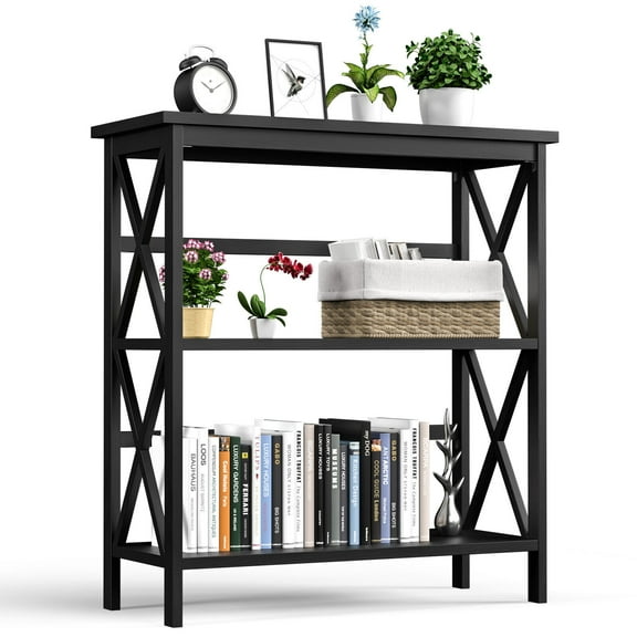 Wooden Open Storage Bookcase 3-Tier Bookshelf for Home Office Black