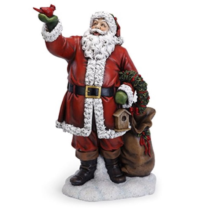 Santa Claus with Red Cardinal Bird 31 Inch Resin Christmas Tabletop