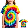 thumbnail image 3 of Girls’ Rainbow Tie Dye T-Shirt, Short Sleeve Crewneck Graphic Tee, Colorful Casual Summer Top for Kids, 3 of 6