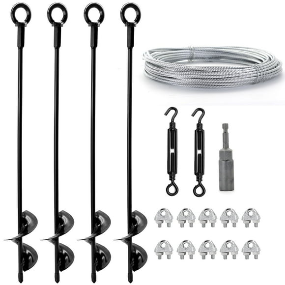Kit de Anclajes Terrenos Hangar 4 piezas de 45 cm con Cable y Tensores