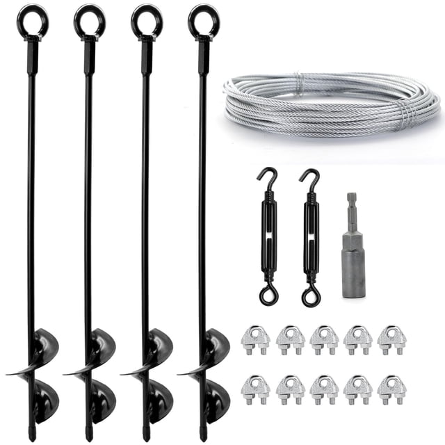 Kit de Anclajes Terrenos Hangar 4 piezas de 45 cm con Cable y Tensores
