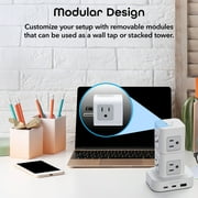 Merkury Innovations Modular Power Tower, 14 AC Outlets, 6 USB-A, 4 USB-C PD 20W, Surge Protector, 4ft Cord, White