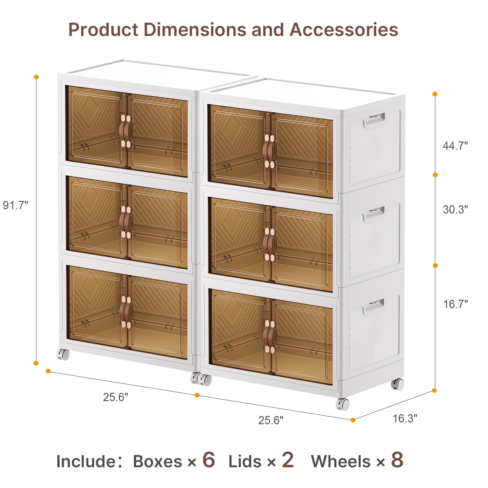 UAMFURI 672QT Stackable Storage Bins with Lids and Wheels, Foldable Closet Organizers, 28GAL*6Pack Plastic Storage Drawers for Kitchen, Bedroom, Dorm
