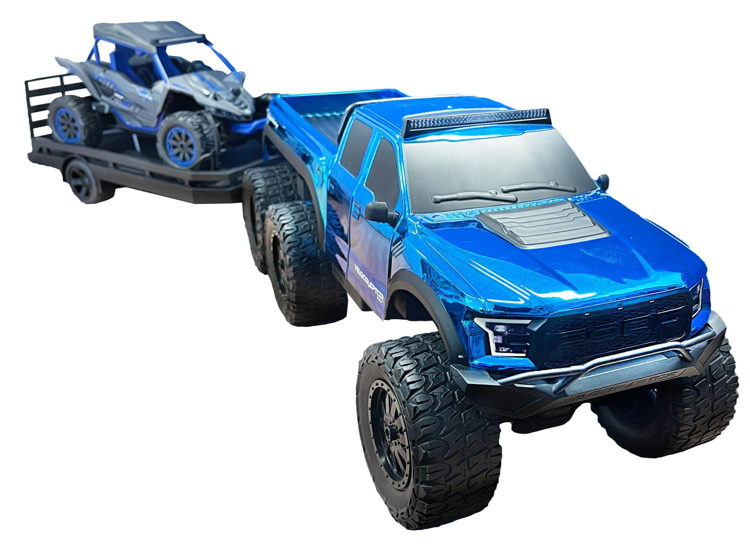 Combinaison de camion Ford Velociraptor téléguidé à échelle 1:10 avec véhicule côte à côte Yamaha YXZ à échelle 1:18, 2 télécommandes comprises