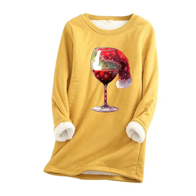 WEAIXIMIUNG Chandail en Molleton pour Femmes Graphique Mignon Mode Décontractée Noël Verre Manches Longues Long Chandail 2
