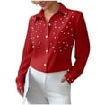 thumbnail image 3 of TaTaai Women's Office Shirt Long Sleeve Solid Color Pearl Button Collar Loose Fit Casual Blouse Fashionable Polyester Top Gift, 3 of 6