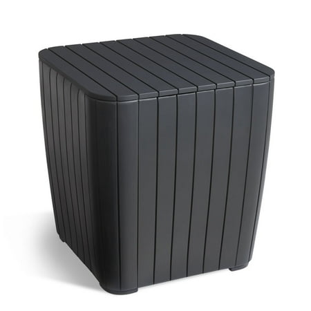 Keter Luzon Rezolith Side Table With Hidden 10 Gallon Storage, Graphite