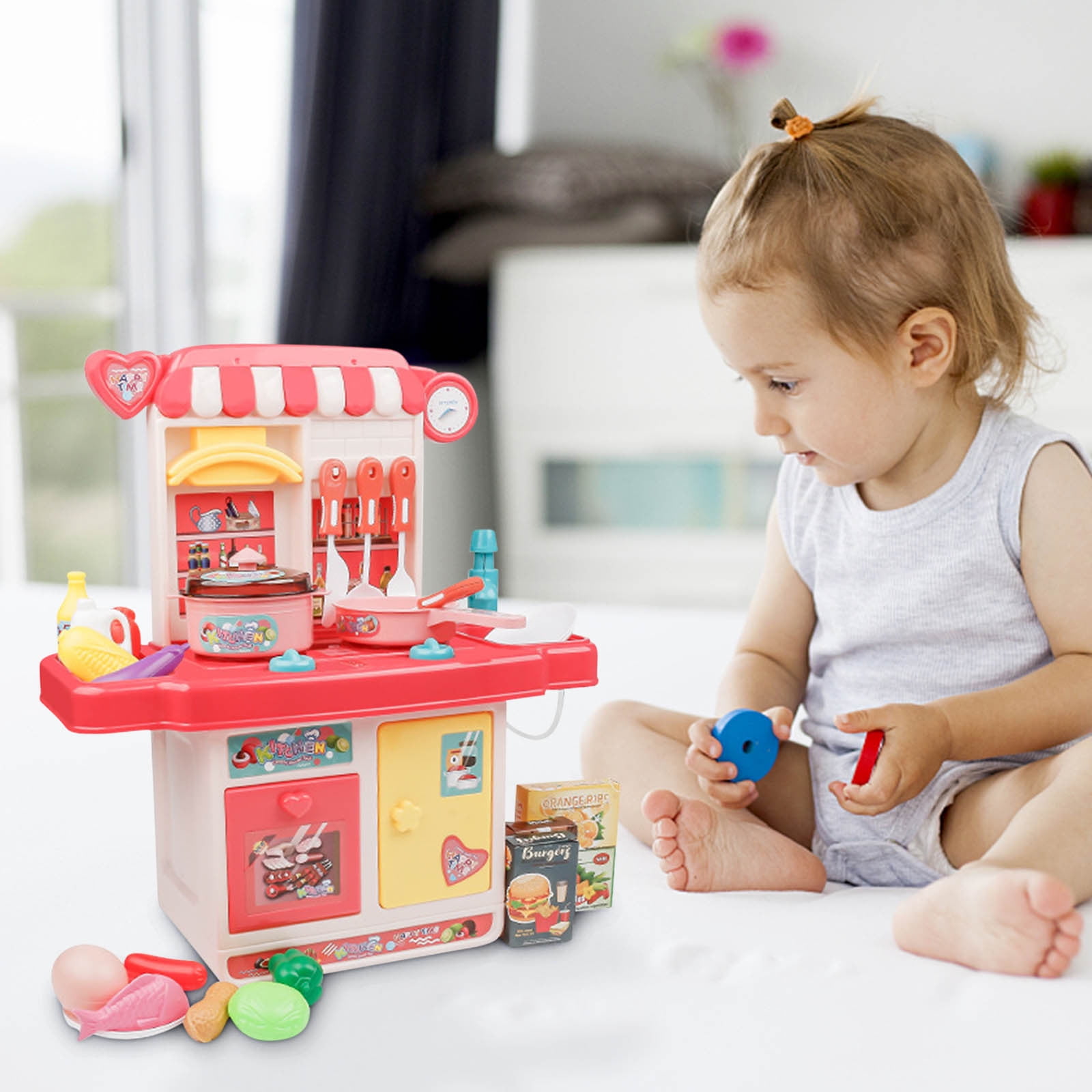 Cameland Children s Homemaking Simulation Kitchen Toy Set Baby Girl s Cooking Small Kitchen Light And Sound Effects Kitchen Appliances Pink