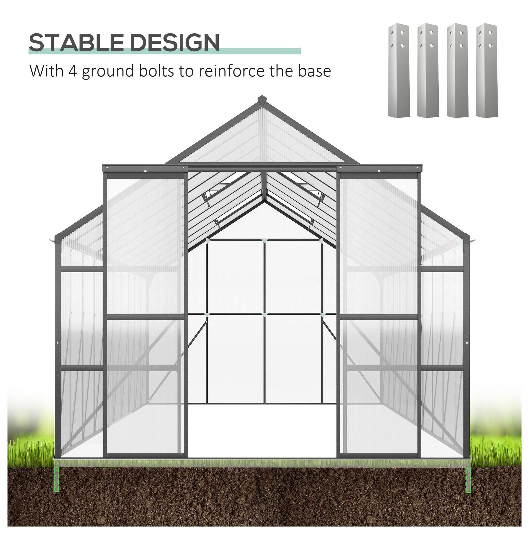 Aluminum Greenhouse 20x8ft Polycarbonate Walk-in Garden Greenhouse with Vent & Sliding Door for Winter, Clear