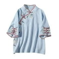 thumbnail image 4 of ZHENHONG Oversized Linen T Shirts, Women's Spring/Summer Embroidered Tang Dress Half Sleeve Chinese Zen Tea Dress Cotton Button Qipao Top Going Out Tops, 4 of 6
