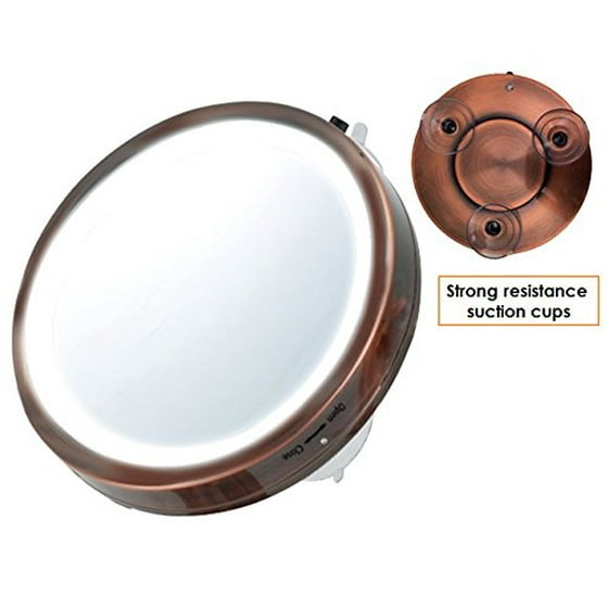 Ovente Lighted Travel Makeup Mirror 6 Diameter Compact And Portable Battery Operated 8x Magnification Antique Copper Mli25co