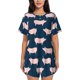 thumbnail image 1 of Balery Pig 1 Conjunto de Pijama para Mujer con Estampado, Dos Piezas de Manga Corta y Shorts, Ropa de Dormir Suave con Cuello Redondo y Bolsillos-Small, 1 of 6
