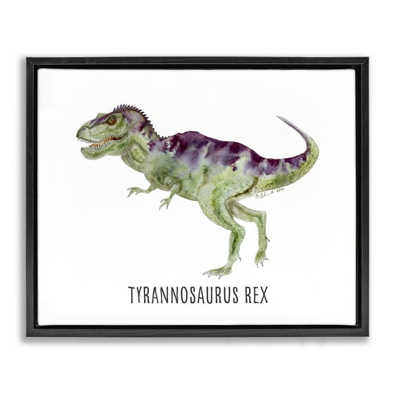 Stupell Industries Tyrannosaurus Rex Dinosaur Learning Animals Painting Black Floater Framed Canvas Art Print Wall Art, 21 x 17