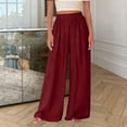 thumbnail image 3 of Wide Leg Trousers Women Ruched Elastic Waist Palazzo Pants with Pockets Summer Trendy Womens Clothes, 3 of 7