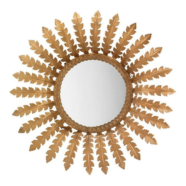 Benzara BM241109 Mirror with Metal Frame & Leaf Design, Brass & Silver