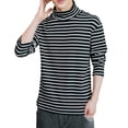 thumbnail image 5 of comerut Men Tops Striped Contrast Colors Long Sleeves Soft Turtleneck Keep Warm T-shirt High Collar Spring Tops Men Clothing, 5 of 8