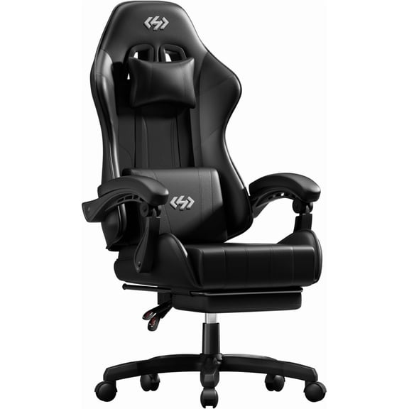 HLDIRECT Ergonomic Gaming Chair with Footrest, Gamer Chair with Lumbar & Headrest, Computer Chair for Adults, Black