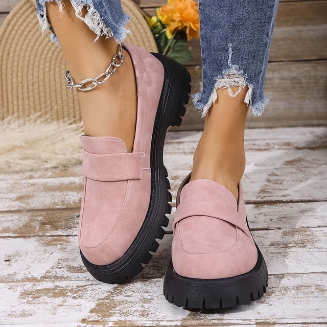 Xucatan Women's Patent Leather Tassel Loafers, Chunky Sole Slip-On Flat Shoes, Classic British Style Casual Shoes for Women, Plus Size Uniform Shoes Gift