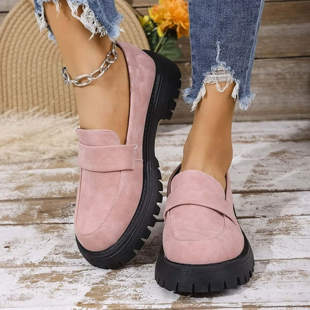 Xucatan Women's Patent Leather Tassel Loafers, Chunky Sole Slip-On Flat Shoes, Classic British Style Casual Shoes for Women, Plus Size Uniform Shoes Gift