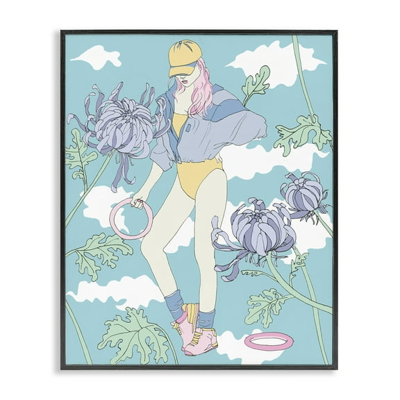 Stupell Industries Exercise Girl with Clouds People Painting Black Framed Art Print Wall Art, 11 x 14