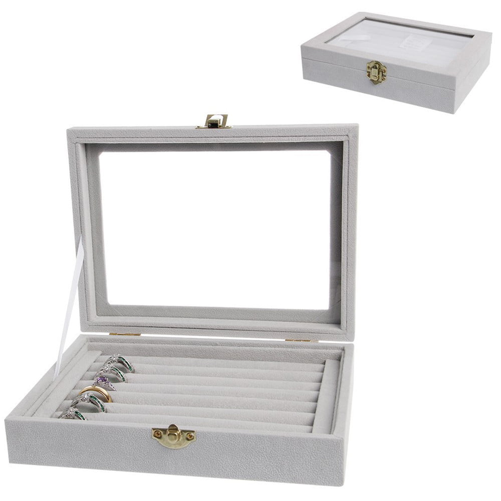 SONGMICS Jewelry Box Lockable Jewelry Storage Organizer Jewelry Case with Glass Window for Rings Earrings Studs Bracelets NecklacesBlack