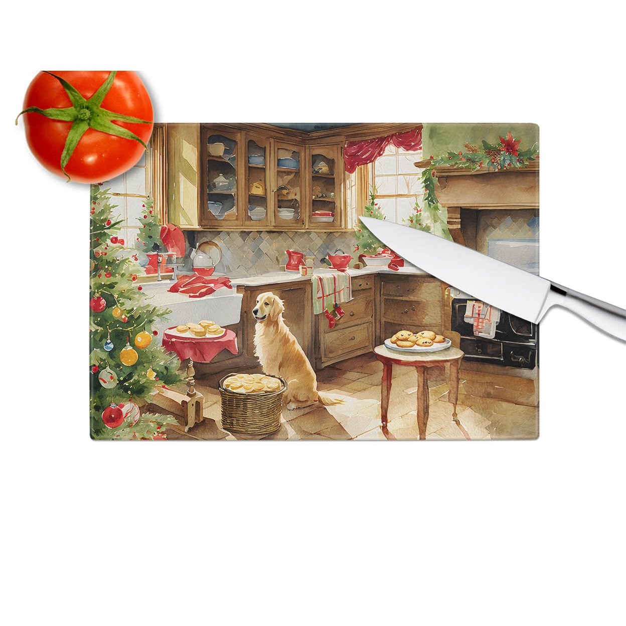 Carolines Treasures DAC3801LCB 15 x 12 in. Unisex Golden Retriever Christmas Cookies Glass Cutting Board