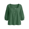 thumbnail image 5 of LIaqionyy Womens Cotton Linen Shirts 3/4 Sleeve Square Neck Casual Loose Solid Color Summer Blouses Clothes, 5 of 7