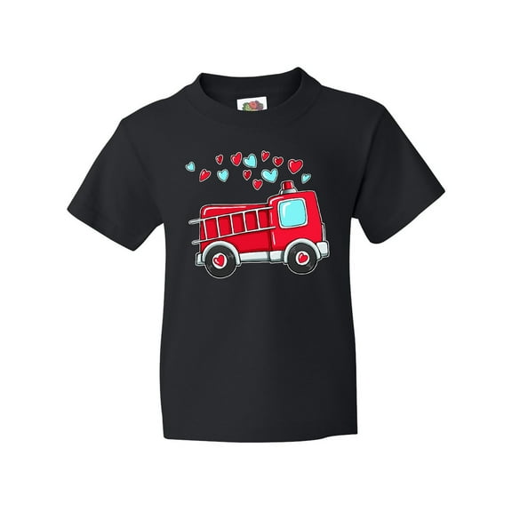 Inktastic Valentine Fire Truck with Hearts Youth T-Shirt