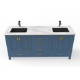thumbnail image 2 of Castello USA 72" Yamyam Blue Vanity Set with White Marble Ceramic Top Black Sink, 2 of 7