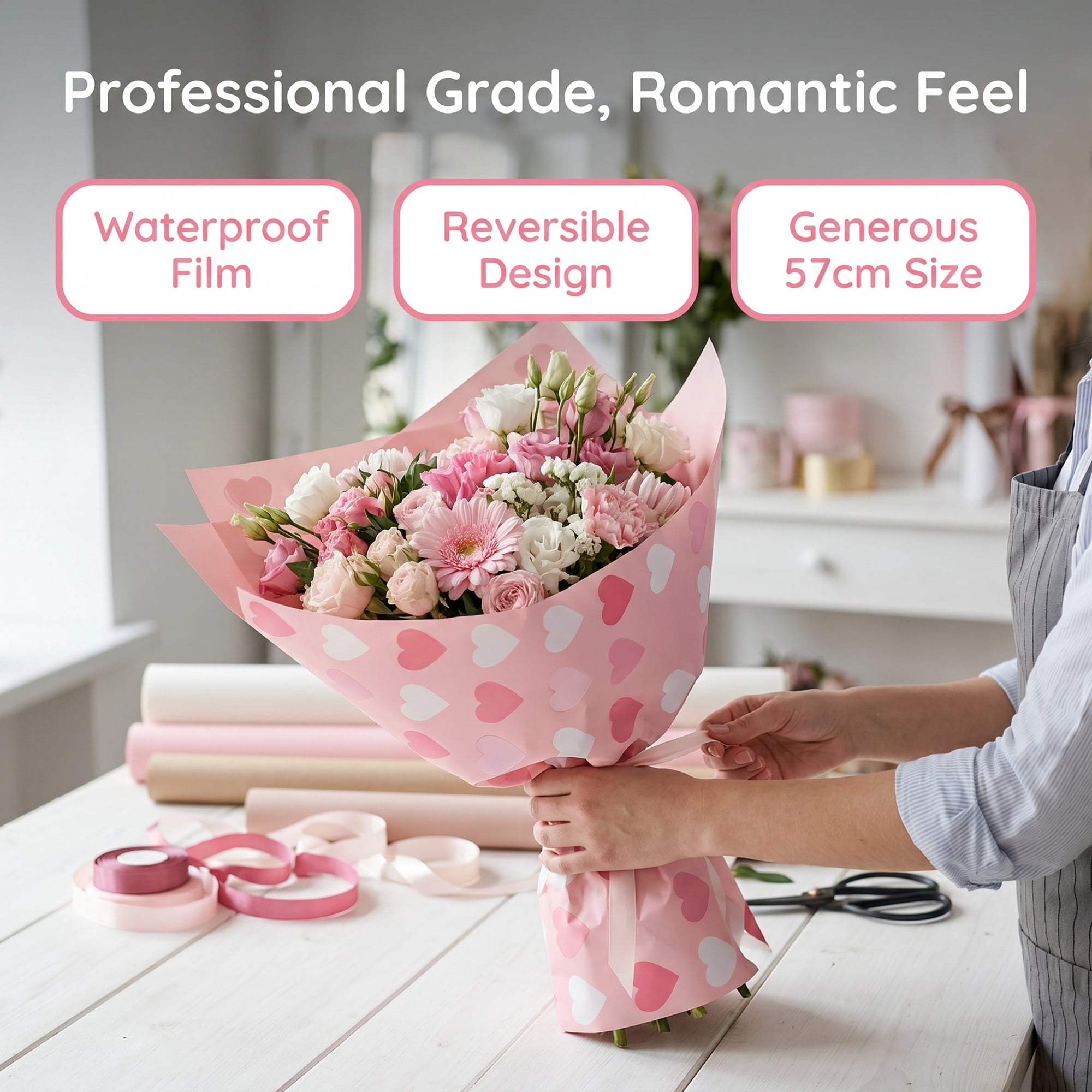Unique Bargains Waterproof Neon Heart Luxury Matte Gift Wrapping Paper Pink 22.4"x 22.4"