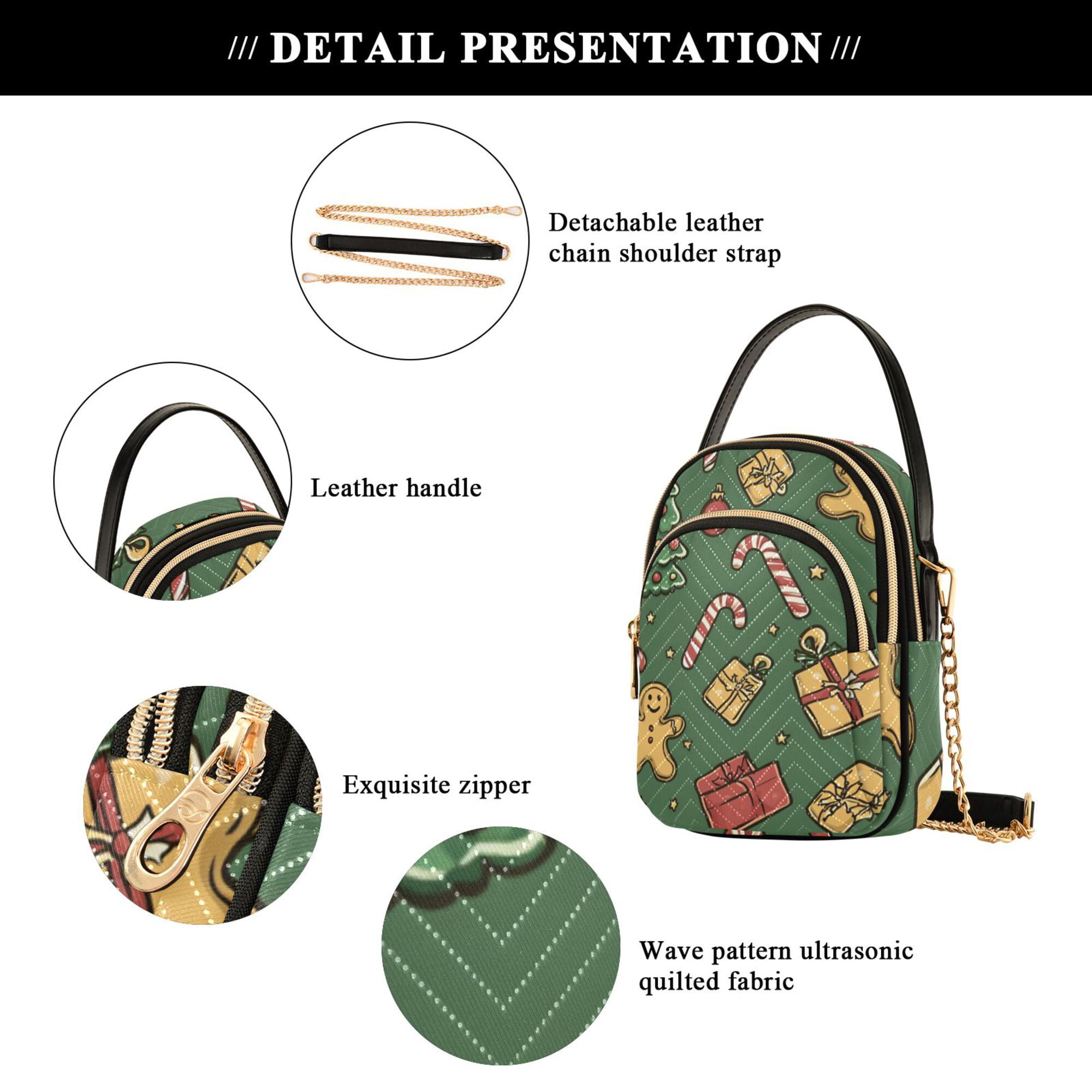 FORMRS Crossbody Bag for Women Quilted Travel Shoulder Cell Phone Purse with Chain Strap Handbag, Yellow Christmas Gingerbread