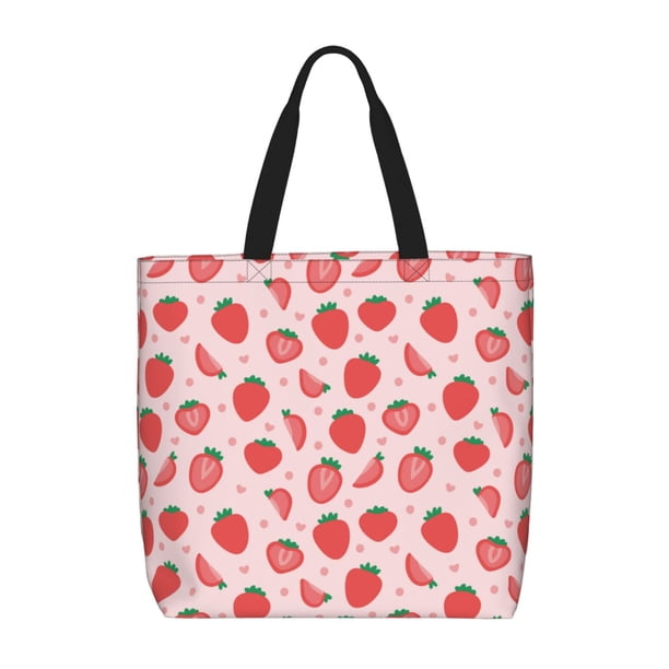 Fotbe Strawberry Bolsa Tote con Estampado para Mujer, Bolsos con Cremallera, Bolsa de Hombro Casual de Gran Capacidad con Bolsillos Internos
