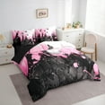thumbnail image 3 of Manfei Abstract Marble Twin Bedding Sets 7pcs, Black Pink White Bedding Comforter Set, Modern Watercolor Marbling Sheet Sets, Luxury Bedroom Decor, 3 of 8