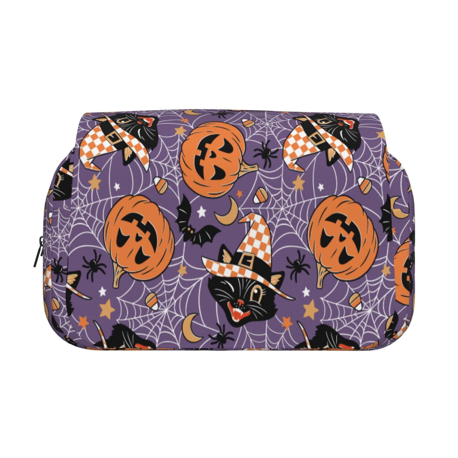 Rateoe Vintage Halloween Black Cat Pattern Double Clamshell Pen Case, Storage Organizer with Two Zipper Compartments– Holds Up to 50 Pencils & Pens