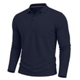 thumbnail image 5 of Zivyakyro Men's Polo Shirts Fall Long Sleeve Collared Button Shirts Solid Slim Textured with Pocket Officewear Blue M, 5 of 8