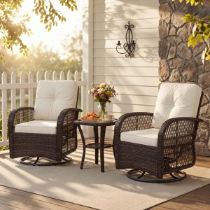 BaPiPro Wicker Swivel Rocker Conversation Set, Off-White