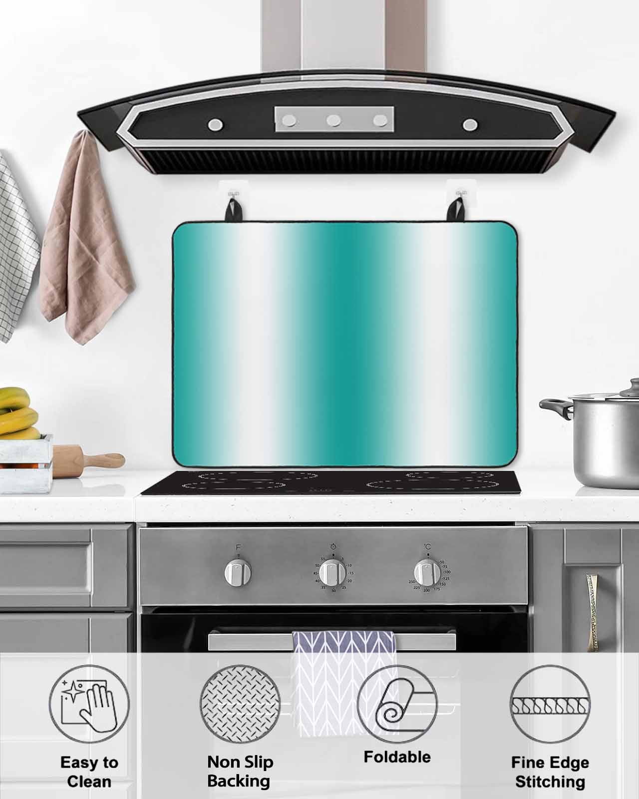 nqOlkjepod Large Induction Cooktop Protector Mat 24"x21", Aqua White Ombre Stove Top Covers for Electric Stove, Gradient Abstract Minimalist Aesthetic Stove Burner Cover Mats, Glass Top Stove Cover