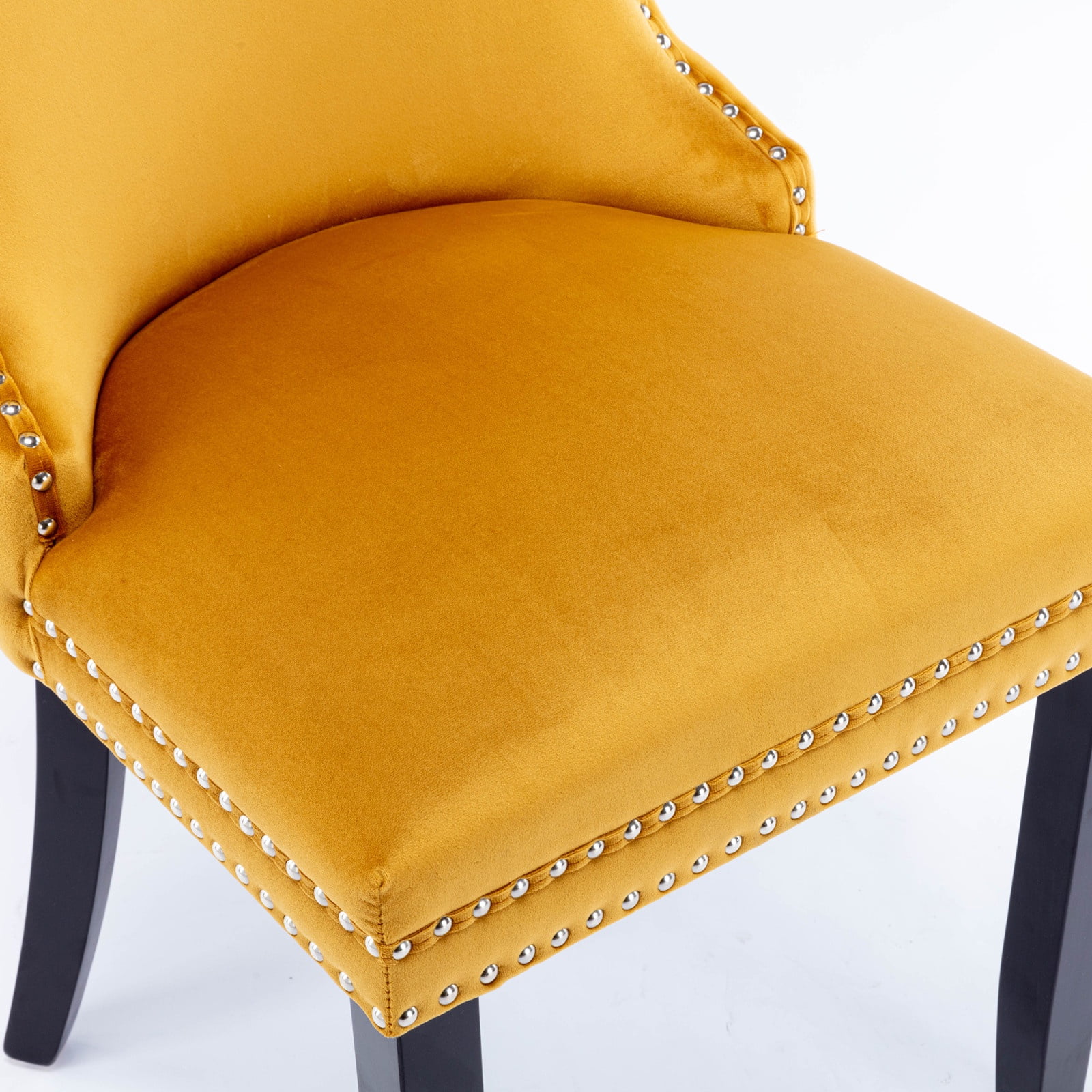 PORKISS Upholstered Dining Chairs Set of 2, Armless Side Chairs with Backstitching Nailhead Trim and Solid Wood Legs, Modern Velvet High Back Chairs, Golden