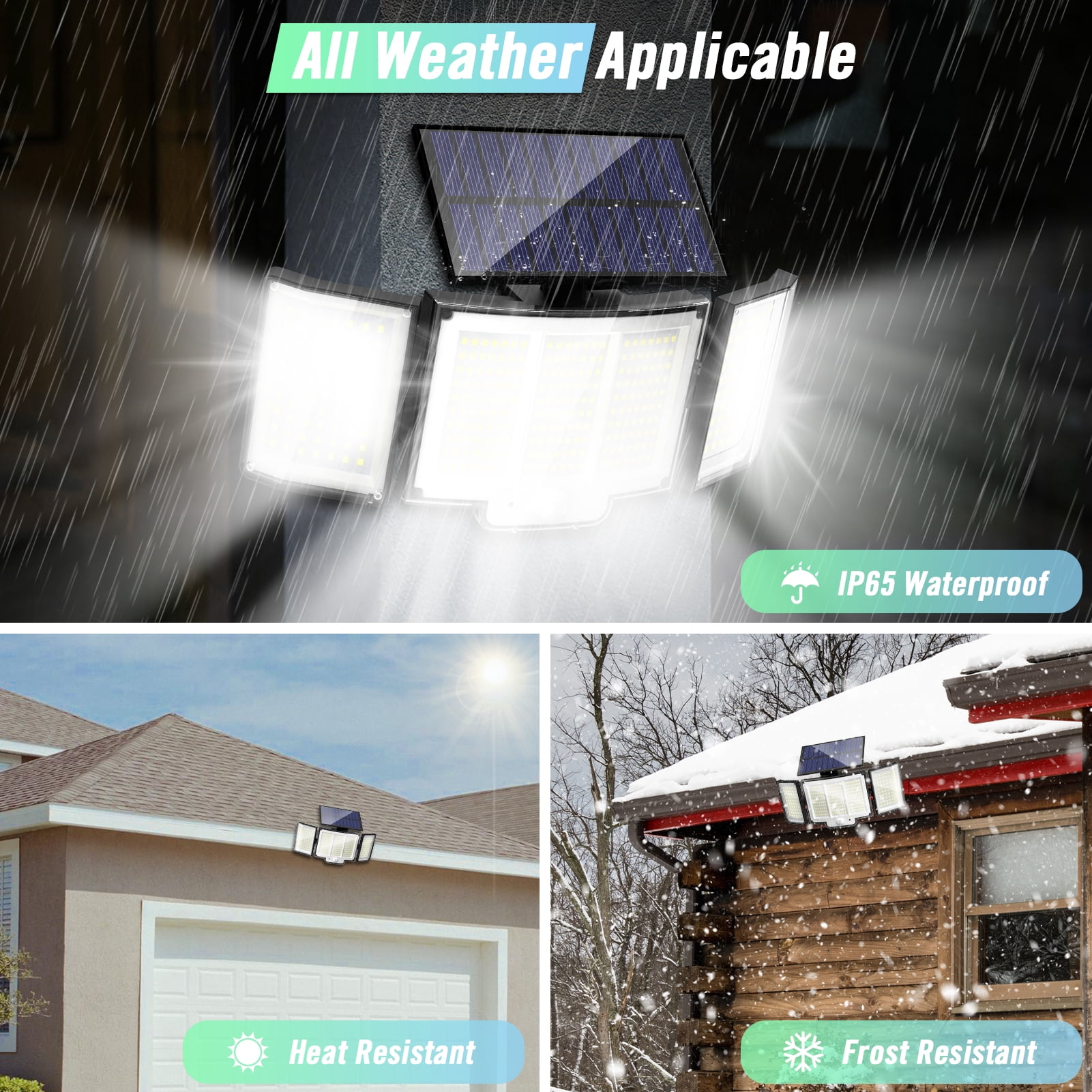 Solar Outdoor Lights, 3 Heads Motion Sensor Lights, 348 LED Security Lights with Remote Control, 270° Wide Angle Flood Wall Lights with 3 Modes