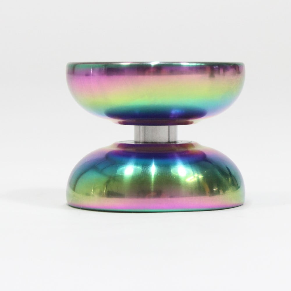 Zeekio Alpha Steel Yo-Yo - Organic Shaped Stainless Steel - Undersized YoYo with D Sized Bearing (Rainbow-White Etching)