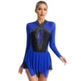 thumbnail image 2 of Sholeno Women Rhinestone Figure Ice Skating Dress Long Sleeve High Low Hem Roller Skating Gymnastic Blue M, 2 of 7