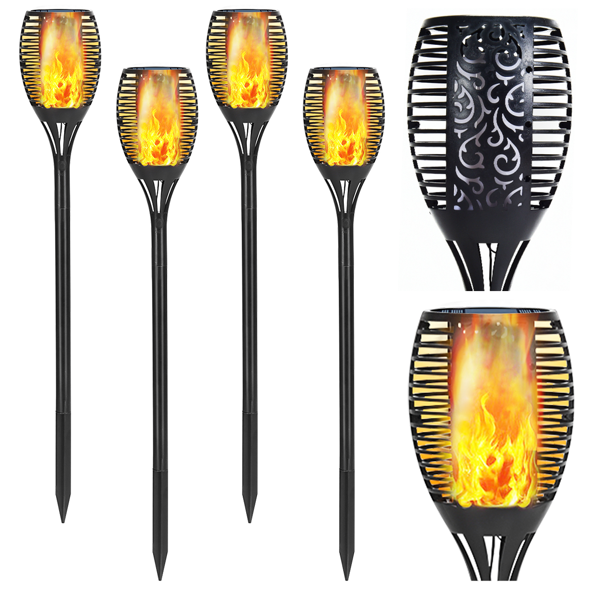 KOOPER Solar Lights Outdoor Decorative Patio Waterproof Landscape Tiki Torches Decoration for Yard 4 Pack Solar Torch Light with Flickering Flame Garden