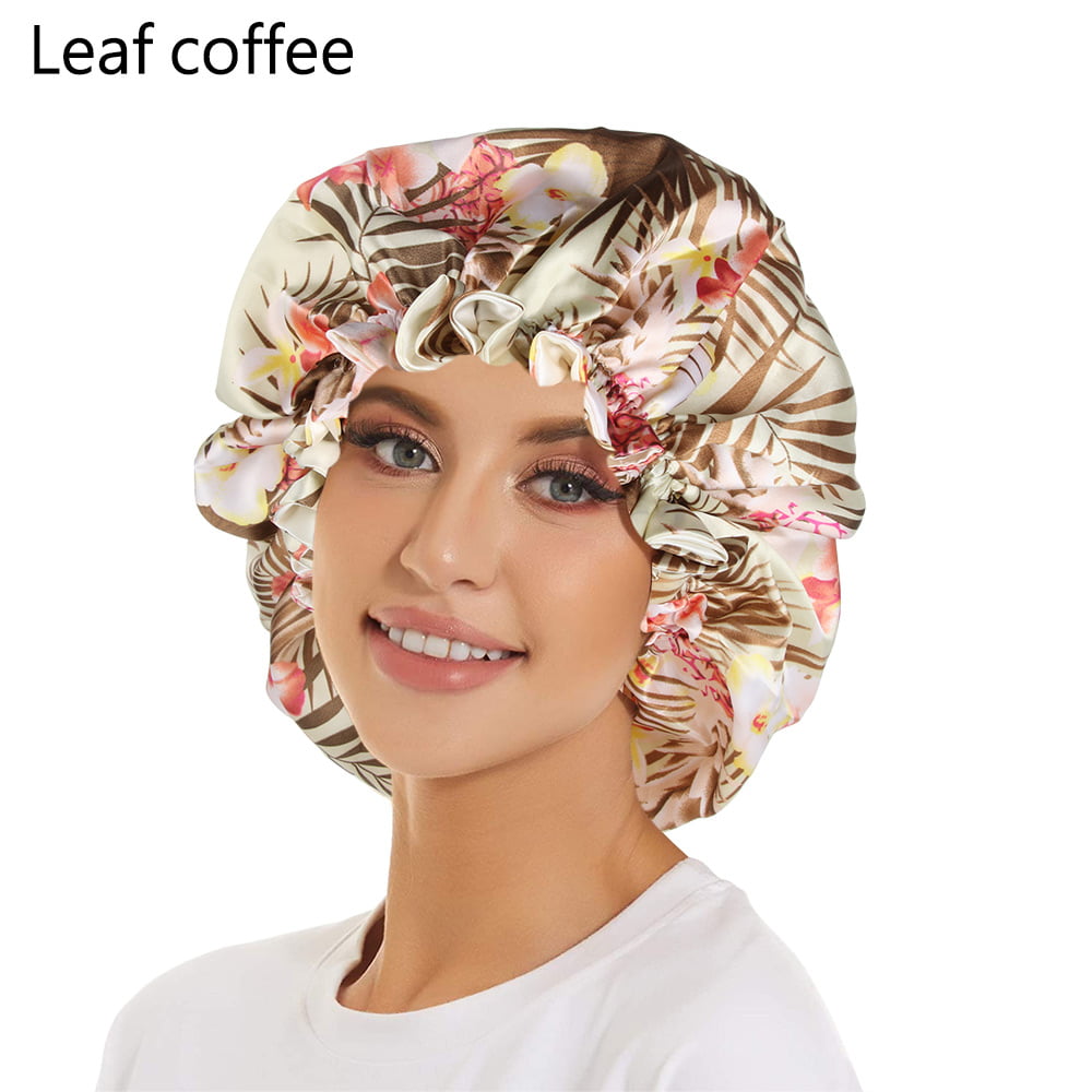 Elastic Head Scarf Head Wrap Double Layer Satin Cap for Natural Hair Silk  Bonnets for Women Satin Bonnet Silk Bonnet for Curly Hair LEAF COFFEE -  